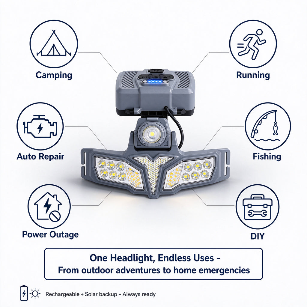 DIFELOP Rechargeable Headlamp, High Brightness, Motion Sensor, Solar Charging LED Headlight for Outdoor Use