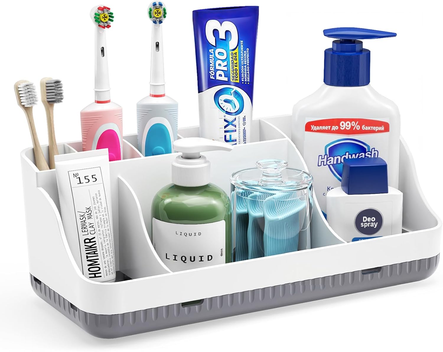 Toothbrush Holders for Bathrooms, 7 Slots Detachable Anti-Slip Bathrooms Counter Organizer and Storage, Electric Toothbrush and Toothpaste Holder Vanity Organizer, Storage Accessories for Adults Kids