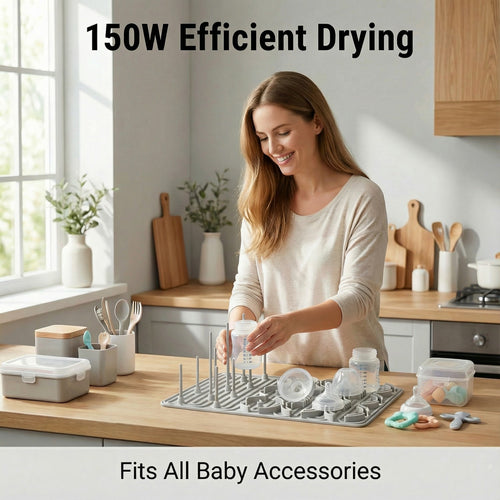 Baby Bottle Drying Rack with 20 Hooks, Space Saving Kitchen Bottles Rack Dryer, Vertical Baby Bottle Holder Organizer for Countertop Storage Accessories (Gray)