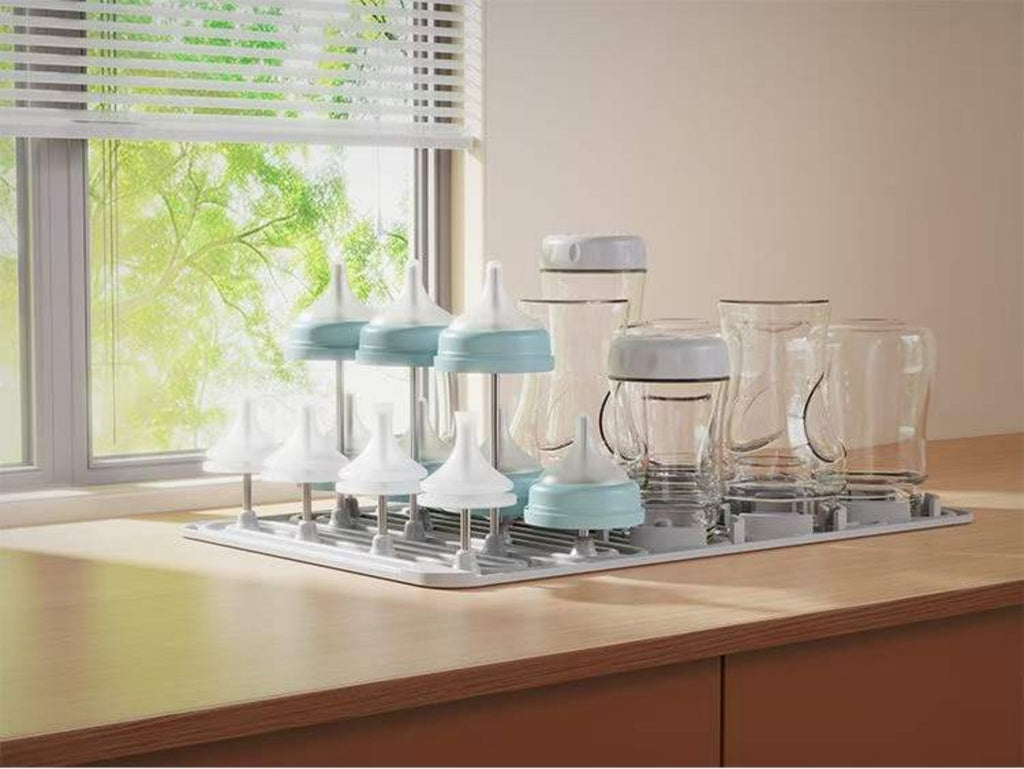 Baby Bottle Drying Rack with 20 Hooks, Space Saving Kitchen Bottles Rack Dryer, Vertical Baby Bottle Holder Organizer for Countertop Storage Accessories (Gray)