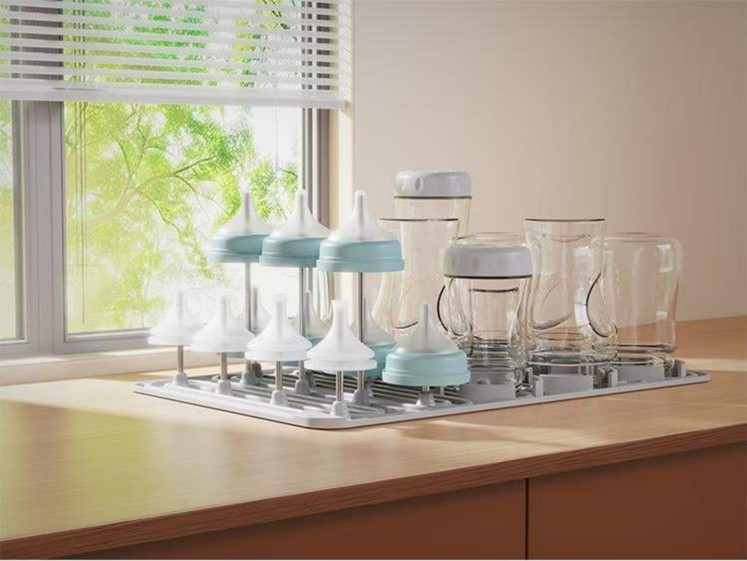 Baby Bottle Drying Rack with 20 Hooks, Space Saving Kitchen Bottles Rack Dryer, Vertical Baby Bottle Holder Organizer for Countertop Storage Accessories (Gray)