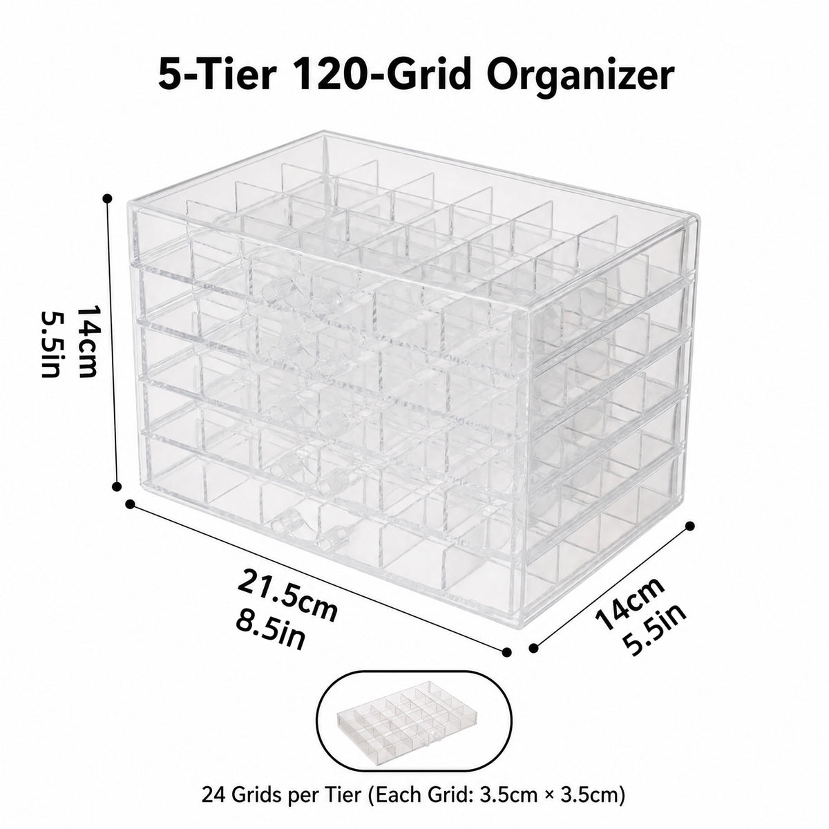 DIFELOP Acrylic Jewelry Box for Earring Storage, 5 Layer 120 Grids Transparent Earring Organizer, Dustproof Acrylic Jewelry Storage Gift for Women Girls, Clear Display Case
