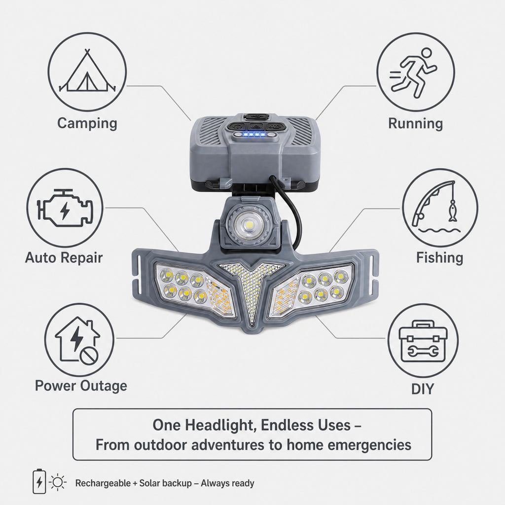DIFELOP Rechargeable Headlight, Multifunction High Brightness Safe Rechargeable Headlamp, Wave Sensing,Solar Charging Outer Box