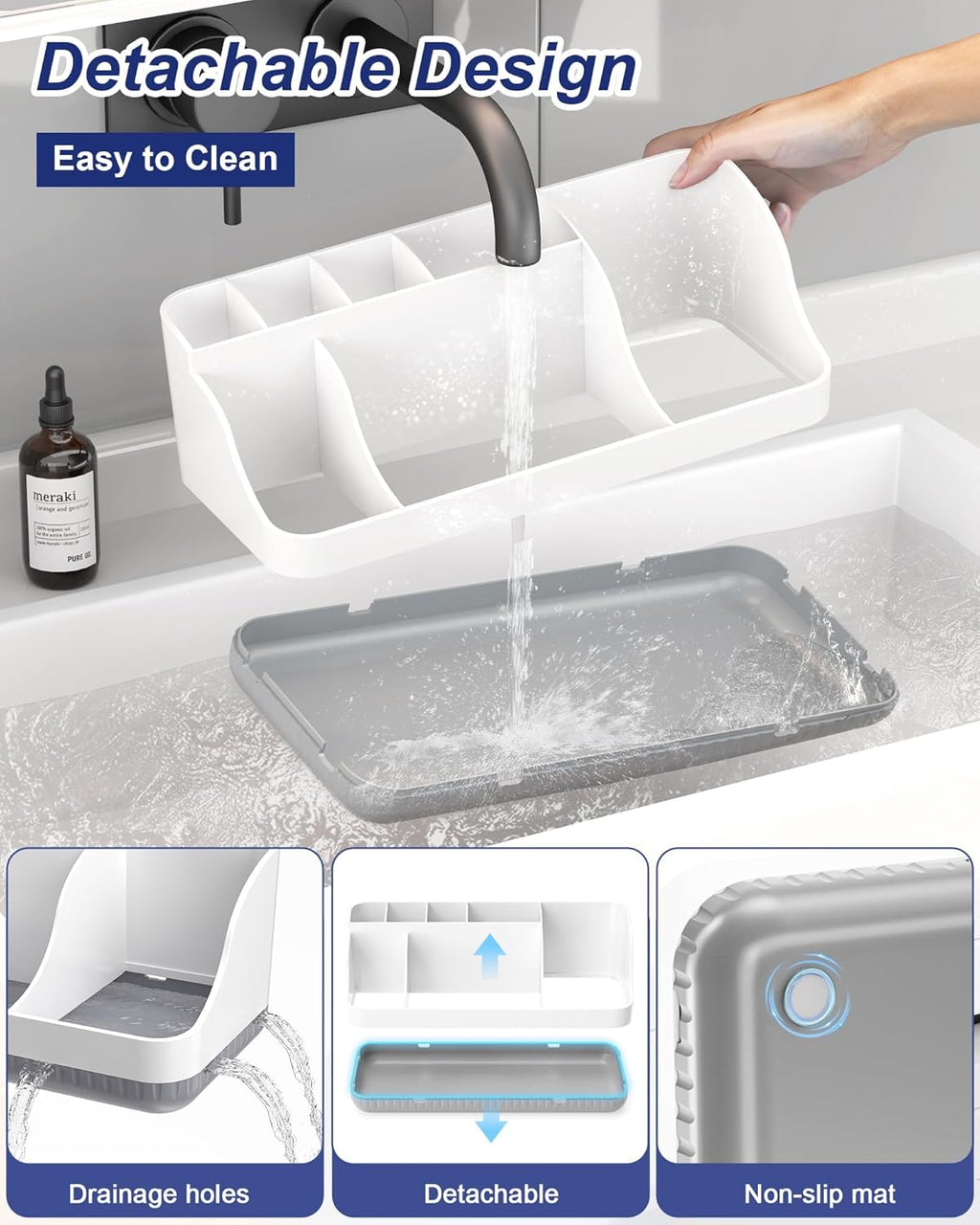 Toothbrush Holders for Bathrooms, 7 Slots Detachable Anti-Slip Bathrooms Counter Organizer and Storage, Electric Toothbrush and Toothpaste Holder Vanity Organizer, Storage Accessories for Adults Kids