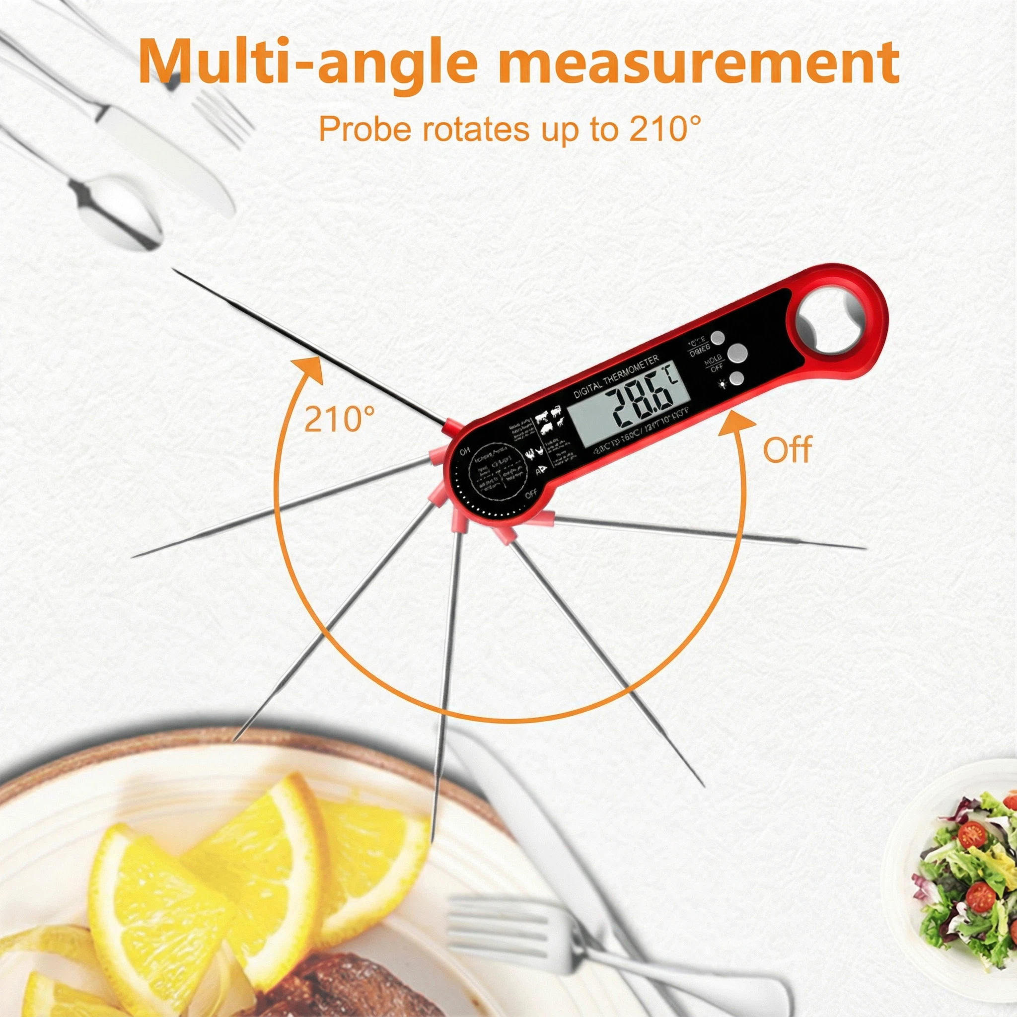 DIFELOP Food Thermometer,Meat Thermometer Instant-Read, Waterproof for Perfect BBQ, Cooking ThermometerDeep Fry & Baking – Features Backlight & Calibration