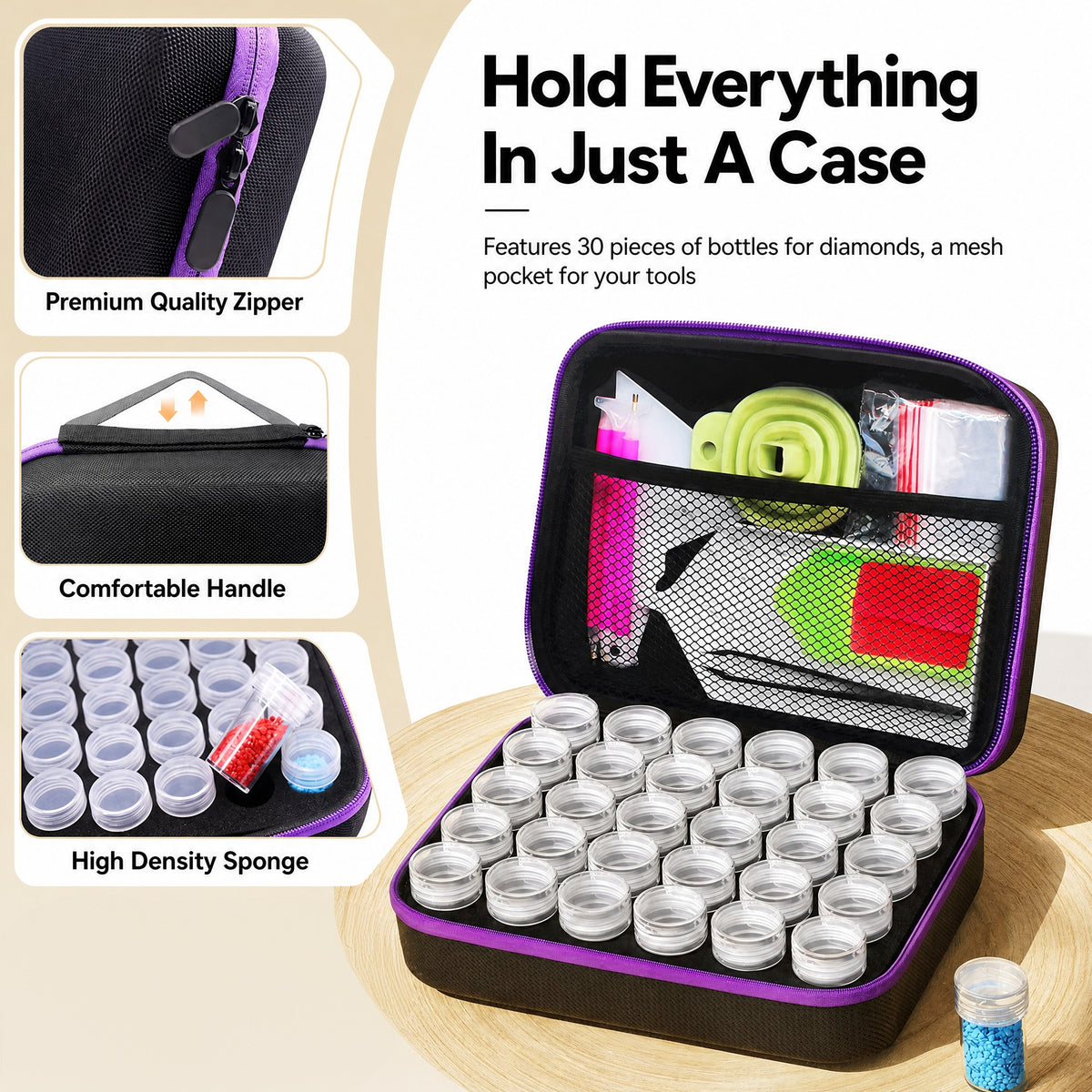 DIFELOP 30-Slot Diamond Painting Storage Case with Tools, Portable Craft Organizer