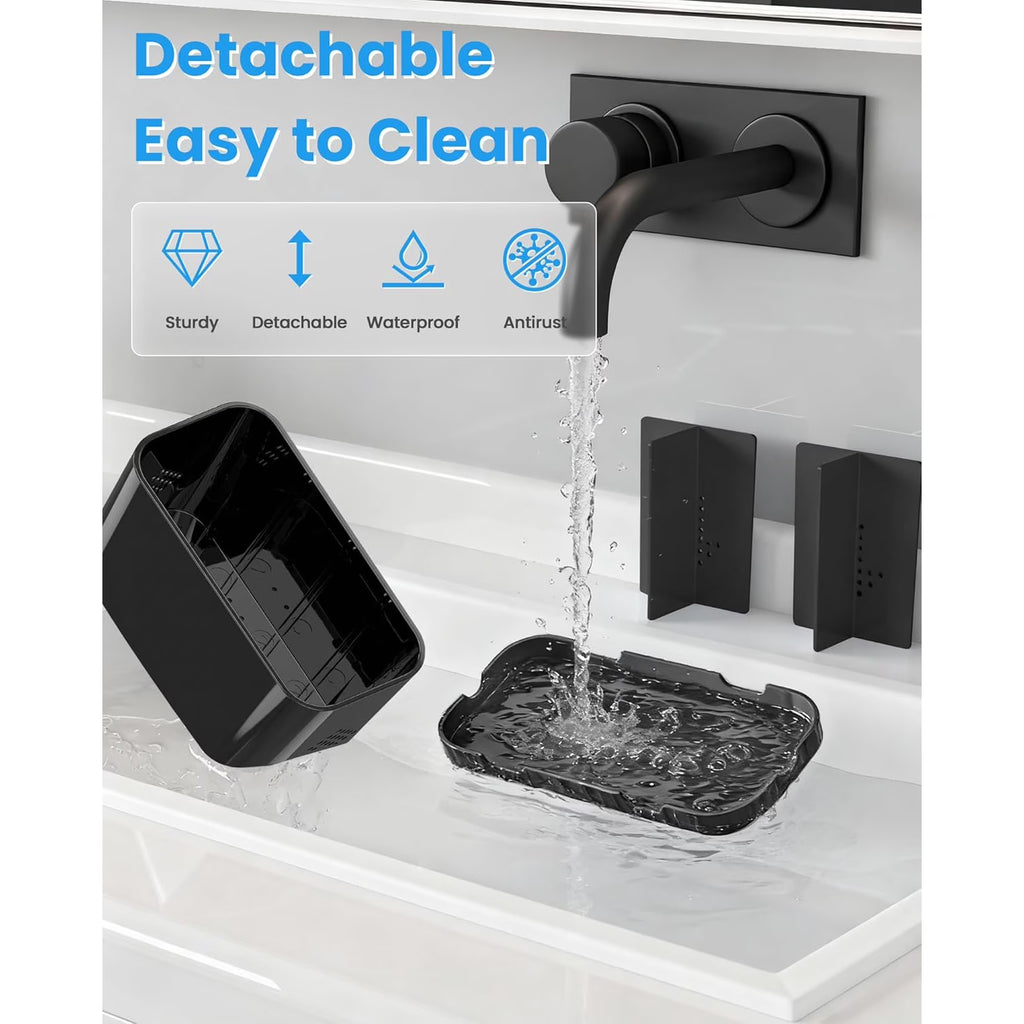 DIFELOP Toothbrush Holder Organizer for Bathroom Sink, Black Countertop Stand with Dividers and Toothpaste Slot, Vanity & Office Storage