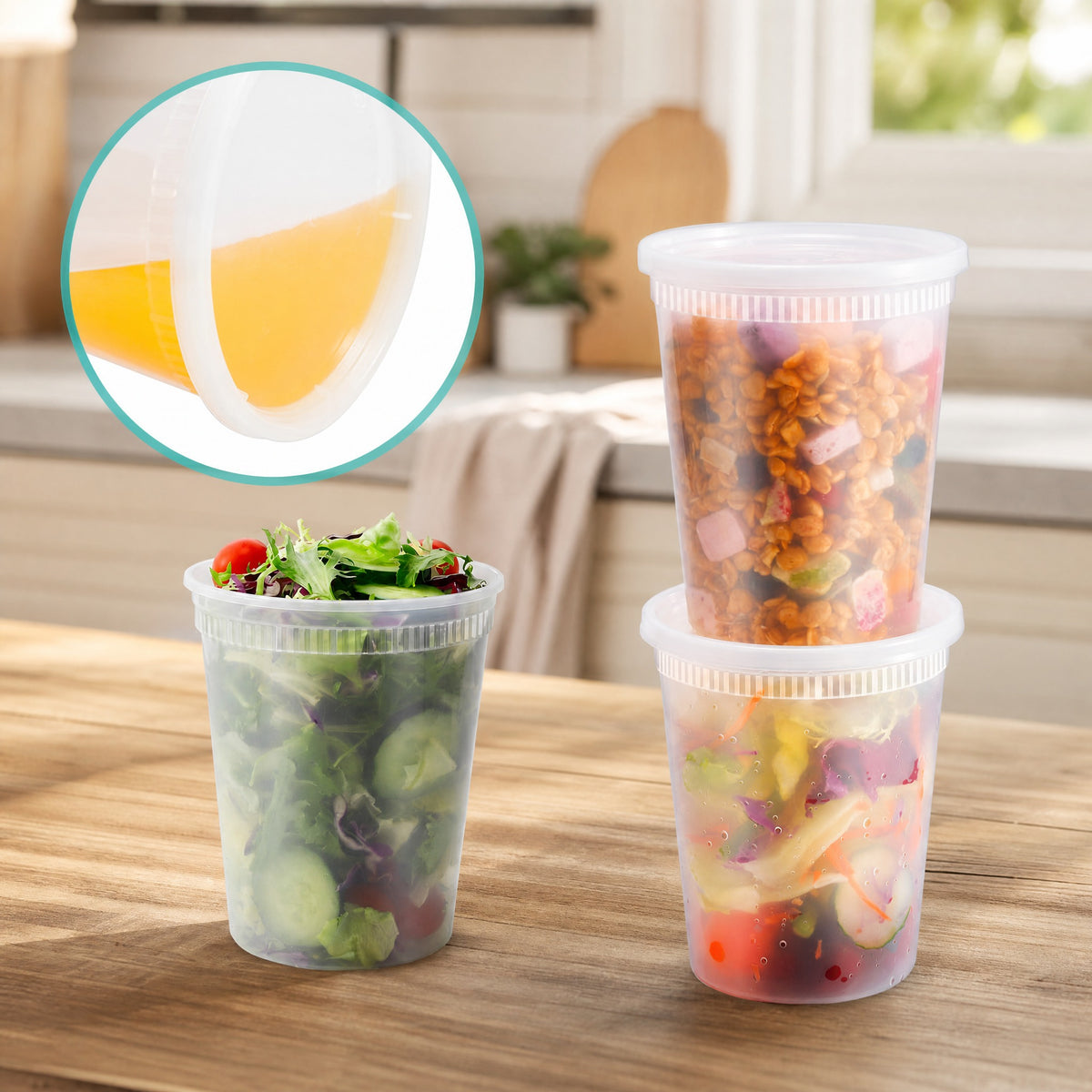 DIFELOP 32 oz Deli Containers with Lids, 24 Pack Clear Plastic Food Storage Containers, Leakproof Soup and Meal Prep Bowls, BPA Free PP Cups for Takeout, Leftovers and Slime