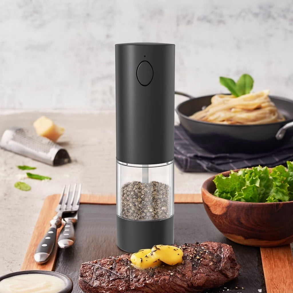Electric Salt and Pepper Grinder Set, Stainless Steel Rechargeable Automatic Pepper Mill Shakers with USB Charging Base,95ml Large Capacity, External Adjustable Coarseness,LED Light,2 Pack