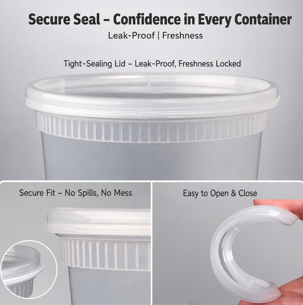 DIFELOP 32 oz Deli Containers with Lids, 24 Pack Clear Plastic Food Storage Containers, Leakproof Soup and Meal Prep Bowls, BPA Free PP Cups for Takeout, Leftovers and Slime