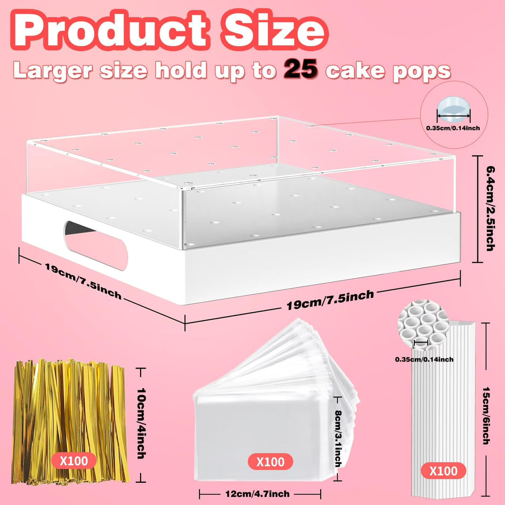 Cake Pop Stand,25 Holes Clear Cake Pops Display Holder,Cake Pop Sticks Kit, Candy Pop Holder,cake pop mold for Party,Wedding,Birthday(White,1-Pack)