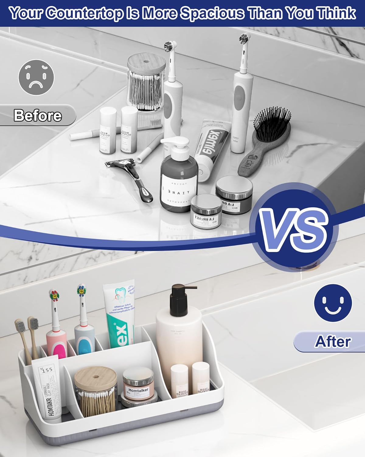 Toothbrush Holders for Bathrooms, 7 Slots Detachable Anti-Slip Bathrooms Counter Organizer and Storage, Electric Toothbrush and Toothpaste Holder Vanity Organizer, Storage Accessories for Adults Kids