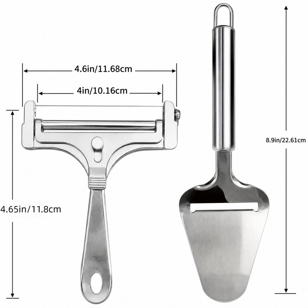 DIFELOP Cheese Slicer Set, 2-Piece Stainless Steel Cheese Shaver and Cheese Plane for Block Cheese, Dishwasher Safe