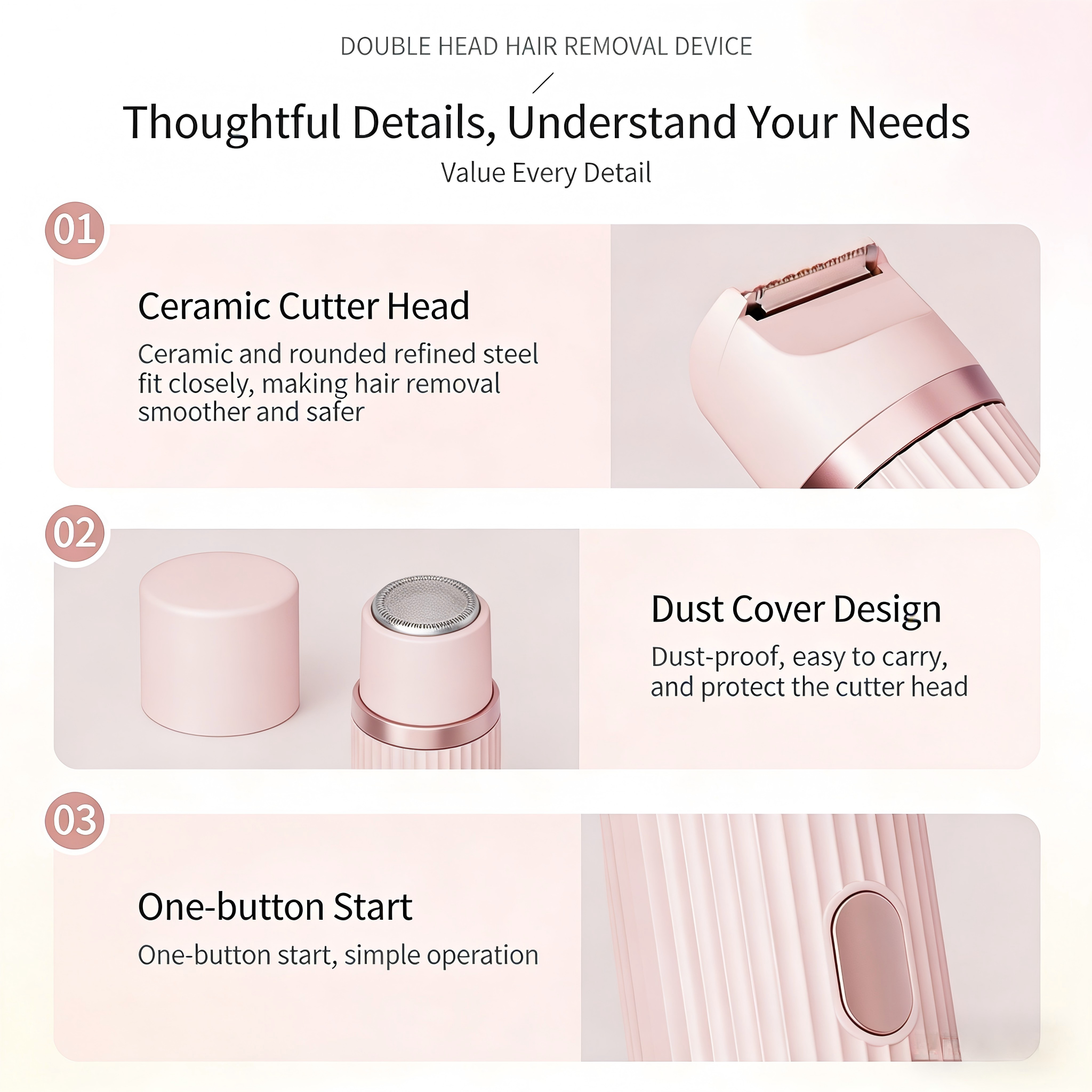 DIFELOP 2-in-1 Bikini Trimmer for Women, Dual Head Electric Razors Shaver | Painless Bikini, Body & Facial Hair Remover for Wet/Dry Use, Pink