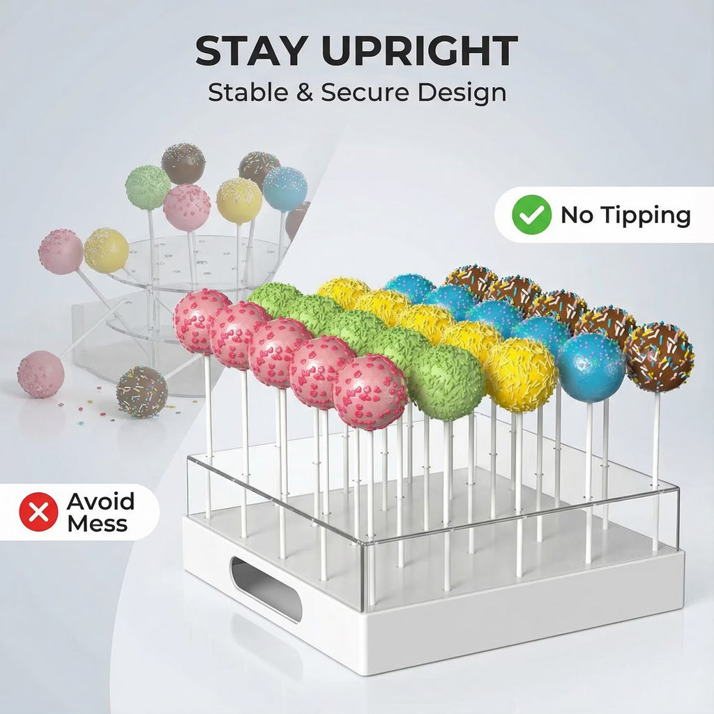 Cake Pop Stand,25 Holes Clear Cake Pops Display Holder,Cake Pop Sticks Kit, Candy Pop Holder,cake pop mold for Party,Wedding,Birthday(White,1-Pack)