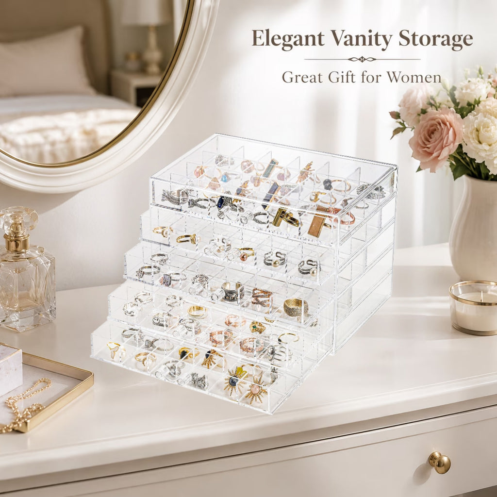 DIFELOP Acrylic Jewelry Box for Earring Storage, 5 Layer 120 Grids Transparent Earring Organizer, Dustproof Acrylic Jewelry Storage Gift for Women Girls, Clear Display Case