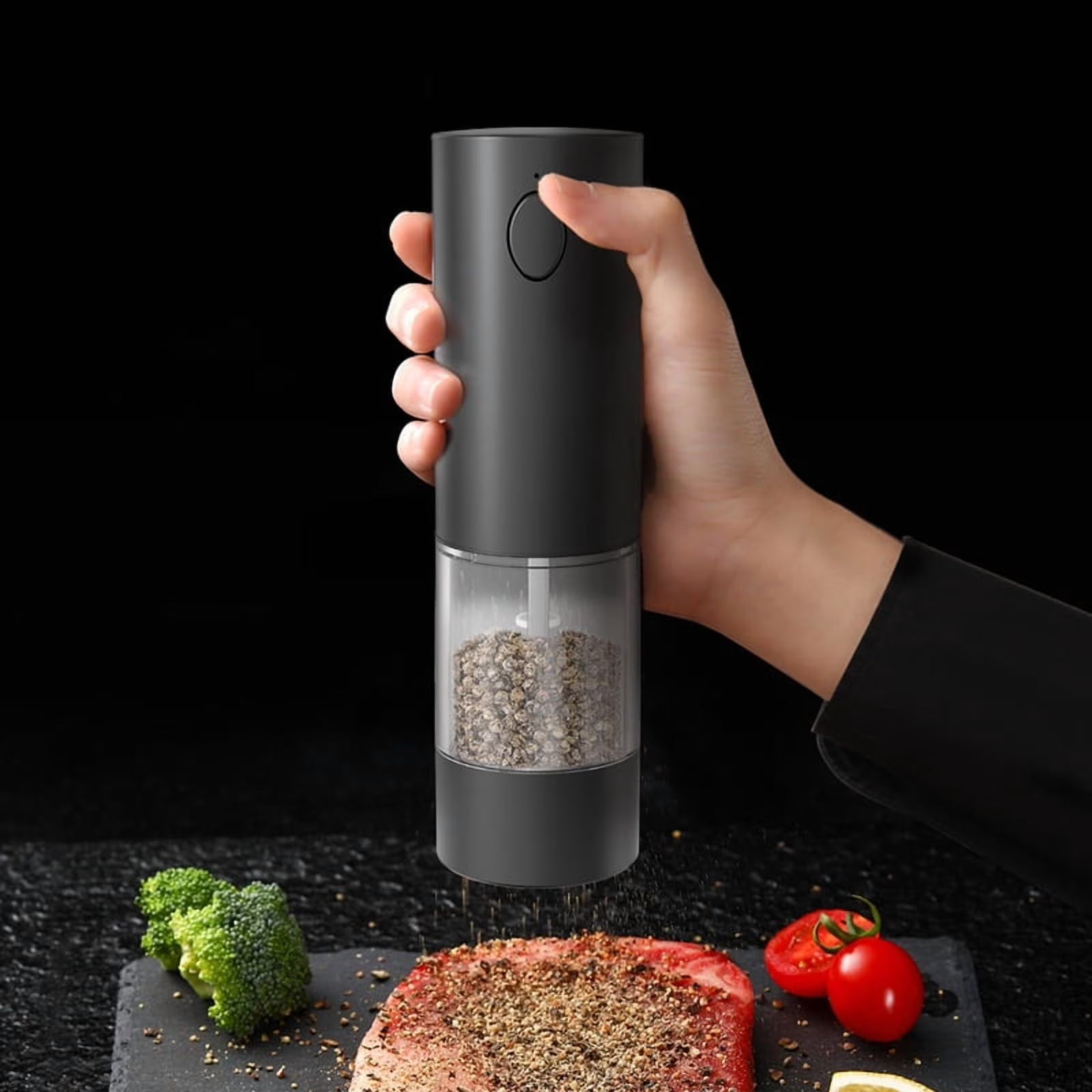 Electric Salt and Pepper Grinder Set, Stainless Steel Rechargeable Automatic Pepper Mill Shakers with USB Charging Base,95ml Large Capacity, External Adjustable Coarseness,LED Light,2 Pack