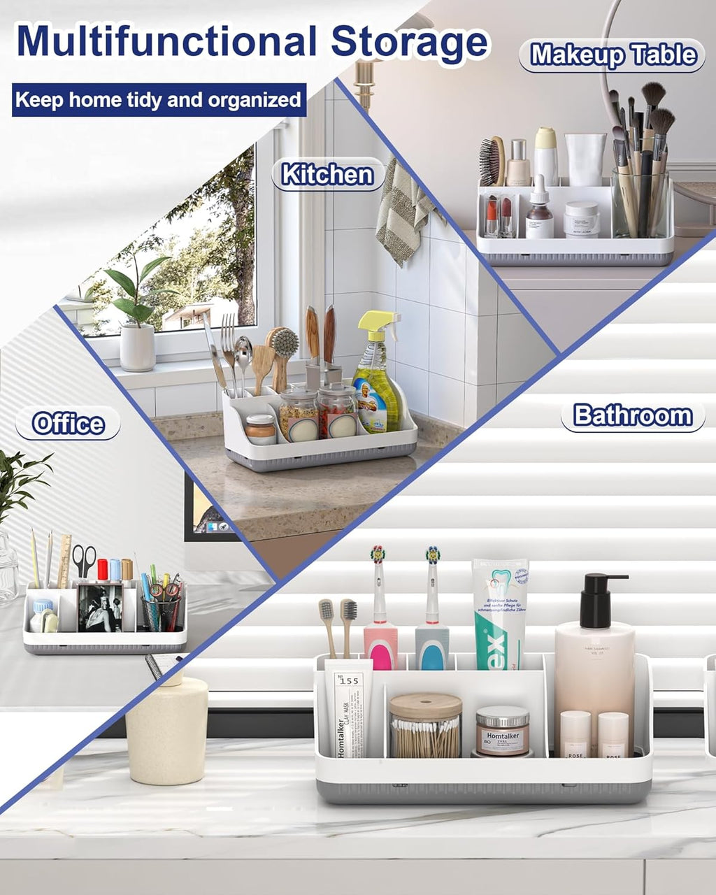 Toothbrush Holders for Bathrooms, 7 Slots Detachable Anti-Slip Bathrooms Counter Organizer and Storage, Electric Toothbrush and Toothpaste Holder Vanity Organizer, Storage Accessories for Adults Kids
