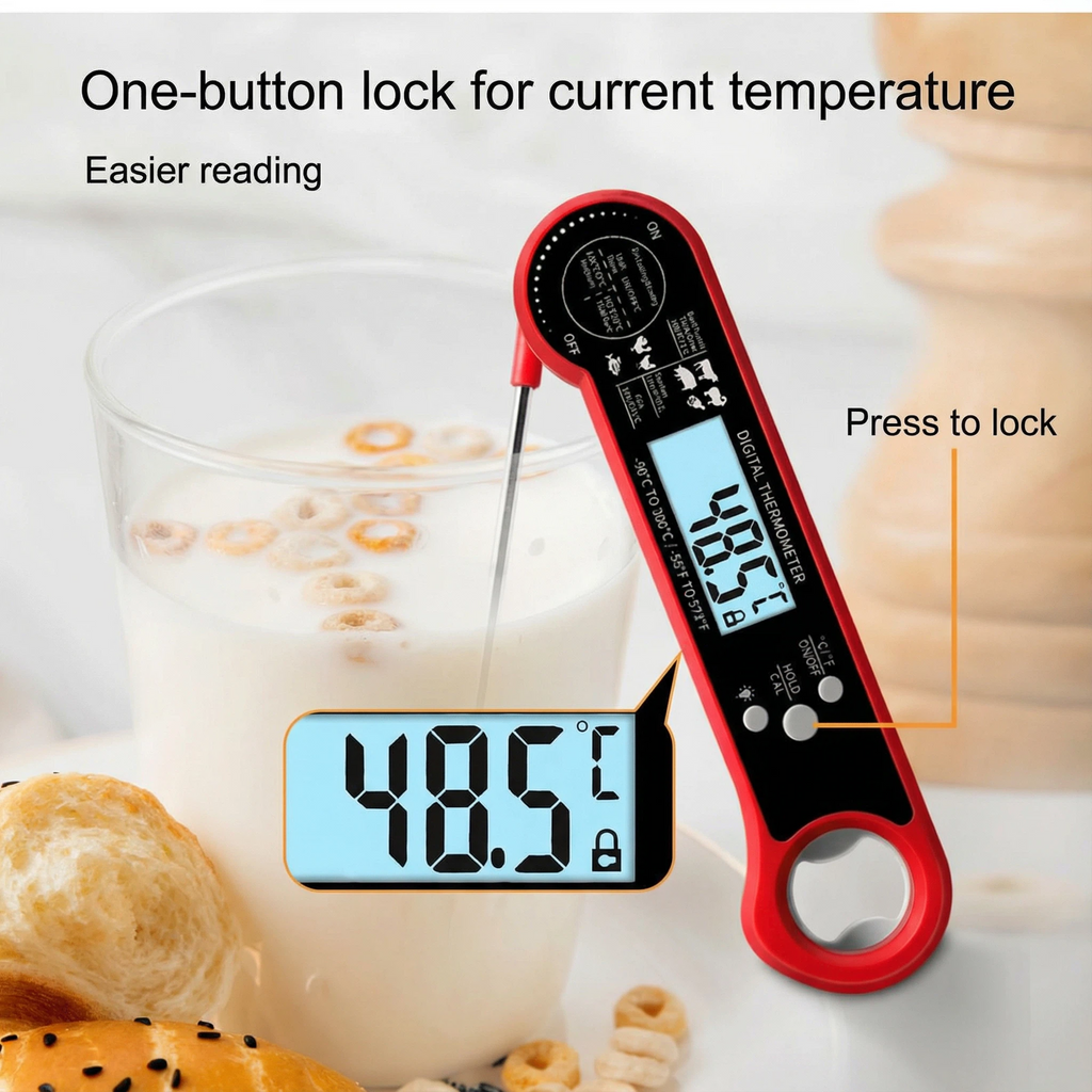 DIFELOP Food Thermometer,Meat Thermometer Instant-Read, Waterproof for Perfect BBQ, Cooking ThermometerDeep Fry & Baking – Features Backlight & Calibration