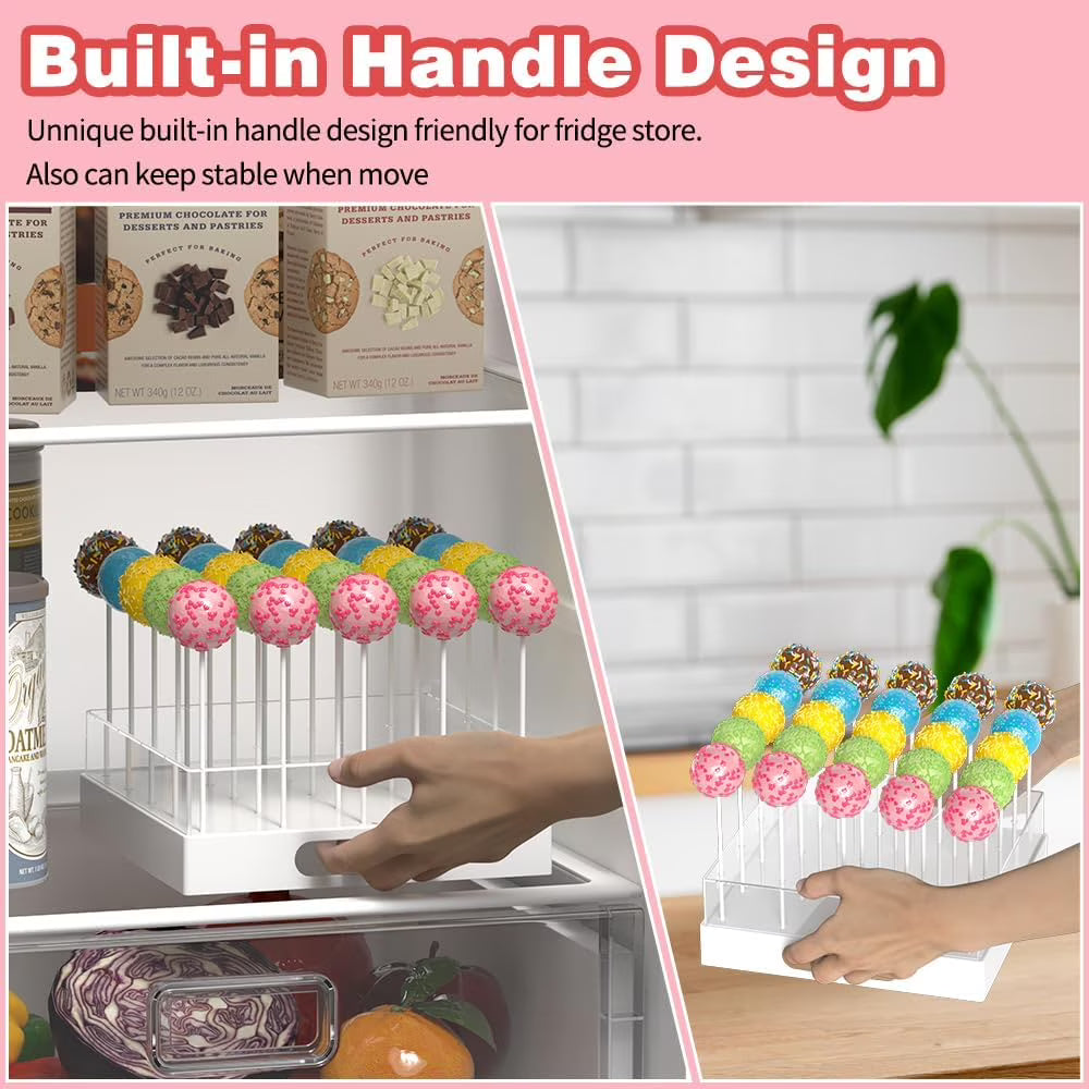 Cake Pop Stand,25 Holes Clear Cake Pops Display Holder,Cake Pop Sticks Kit, Candy Pop Holder,cake pop mold for Party,Wedding,Birthday(White,1-Pack)