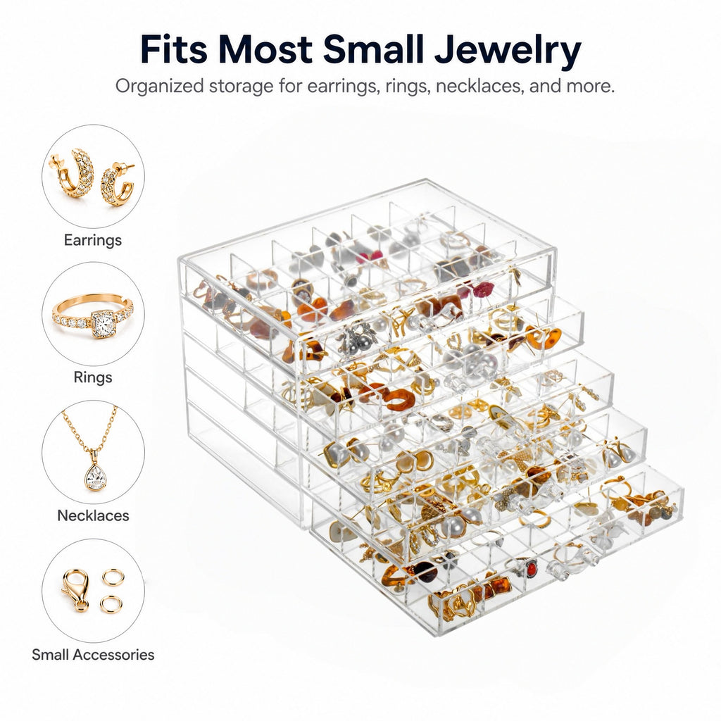 DIFELOP Acrylic Jewelry Box for Earring Storage, 5 Layer 120 Grids Transparent Earring Organizer, Dustproof Acrylic Jewelry Storage Gift for Women Girls, Clear Display Case