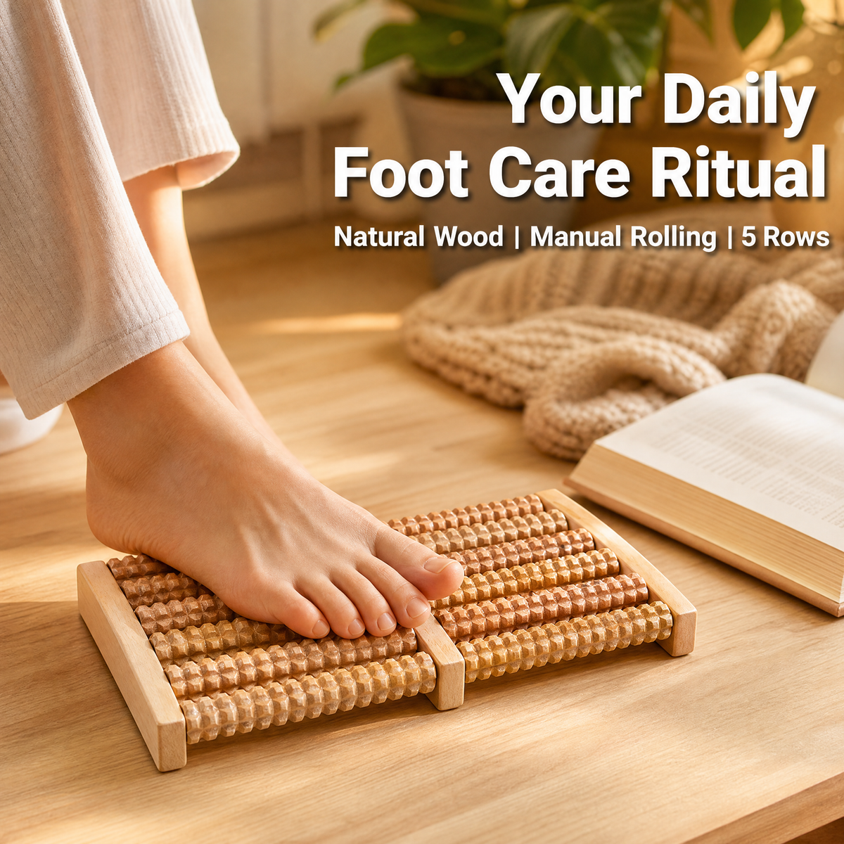DIFELOP Foot Roller Massager, Large Wooden Foot Massager Roller with 5 Acupressure Rows for Plantar Fasciitis, Heel Pain, Arch Pain and Foot Fatigue Relief