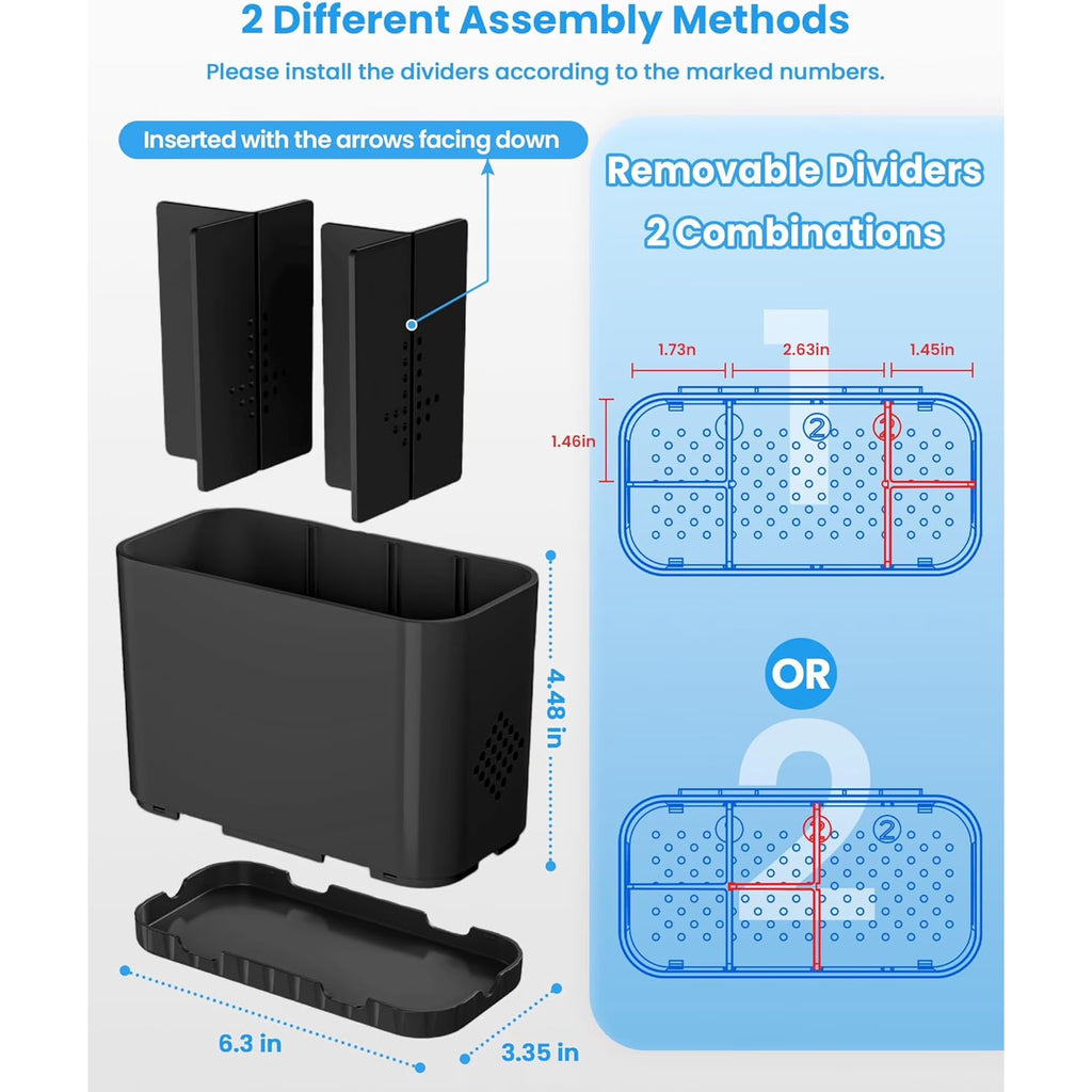 DIFELOP Toothbrush Holder Organizer for Bathroom Sink, Black Countertop Stand with Dividers and Toothpaste Slot, Vanity & Office Storage