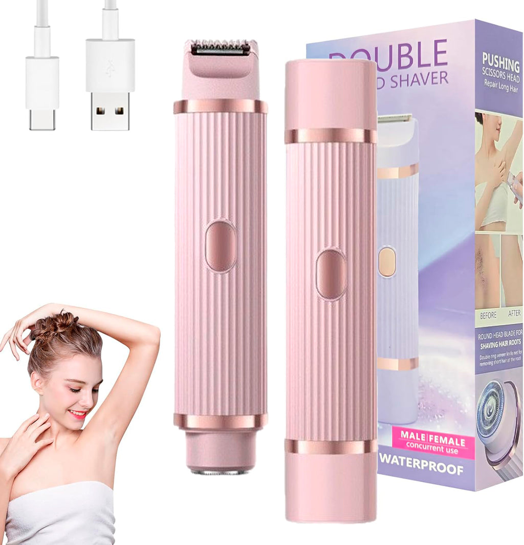 DIFELOP 2-in-1 Bikini Trimmer for Women, Dual Head Electric Razors Shaver | Painless Bikini, Body & Facial Hair Remover for Wet/Dry Use, Pink