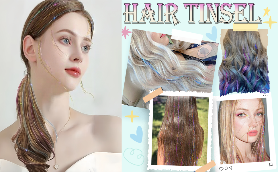 DIFELOP Hair Tinsel Kit, 20 Colors 48in with Tools Fairy Tinsel Hair Extensions Kit