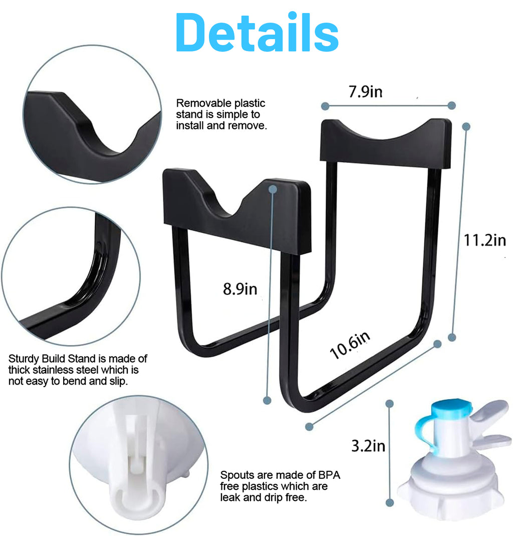 Stainless Steel 3-5 Gallon Water Jug Stand and 1 Dispenser Valves, Rust-Resistant Non Slip Water Stand with BPA Free Fast Flow Water Spout (Black)