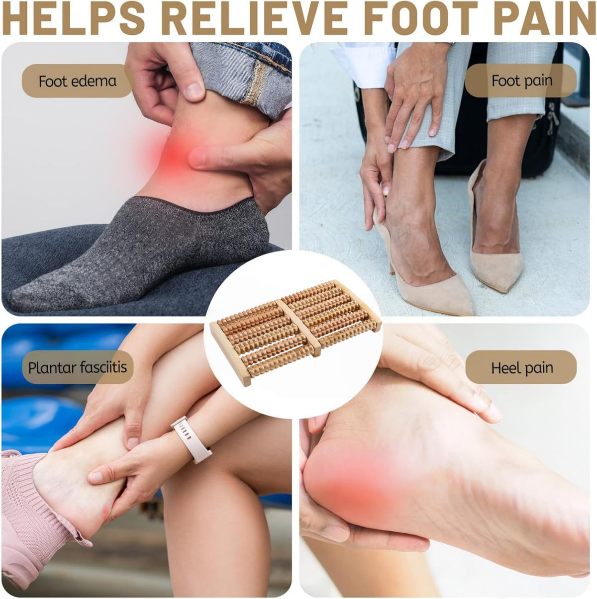 DIFELOP Foot Roller Massager, Large Wooden Foot Massager Roller with 5 Acupressure Rows for Plantar Fasciitis, Heel Pain, Arch Pain and Foot Fatigue Relief