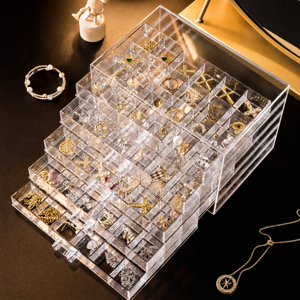 DIFELOP Acrylic Jewelry Box for Earring Storage, 5 Layer 120 Grids Transparent Earring Organizer, Dustproof Acrylic Jewelry Storage Gift for Women Girls, Clear Display Case