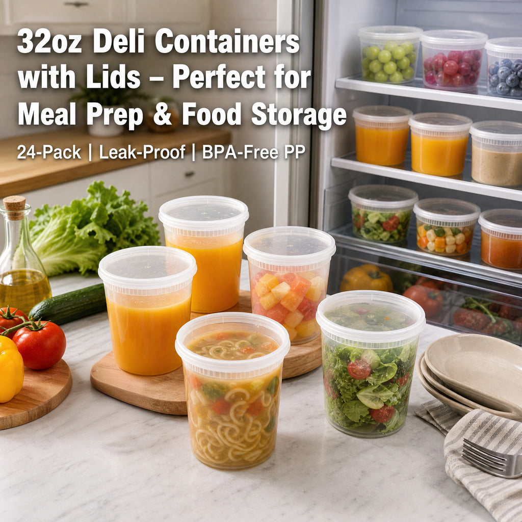 DIFELOP 32 oz Deli Containers with Lids, 24 Pack Clear Plastic Food Storage Containers, Leakproof Soup and Meal Prep Bowls, BPA Free PP Cups for Takeout, Leftovers and Slime