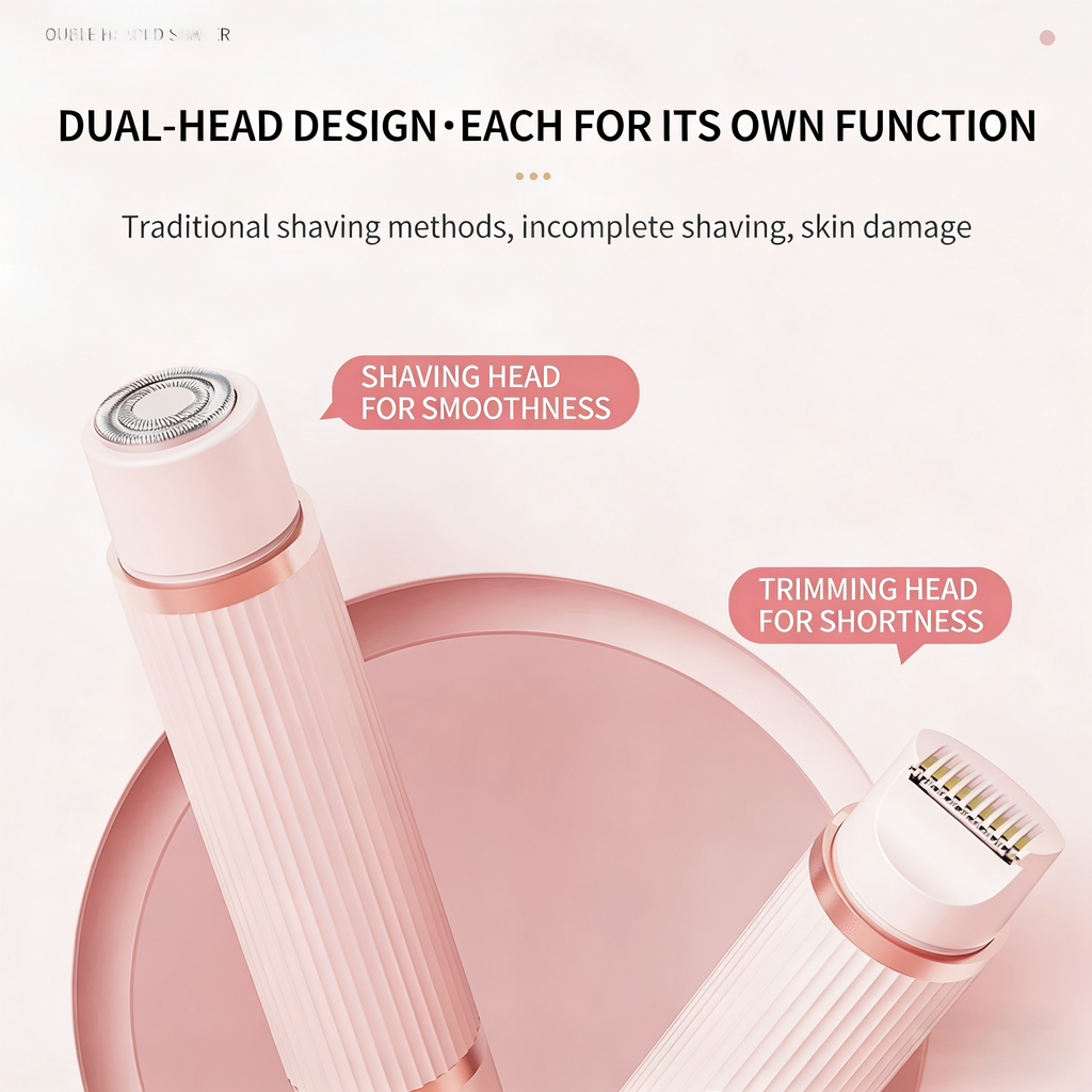 DIFELOP 2-in-1 Bikini Trimmer for Women, Dual Head Electric Razors Shaver | Painless Bikini, Body & Facial Hair Remover for Wet/Dry Use, Pink