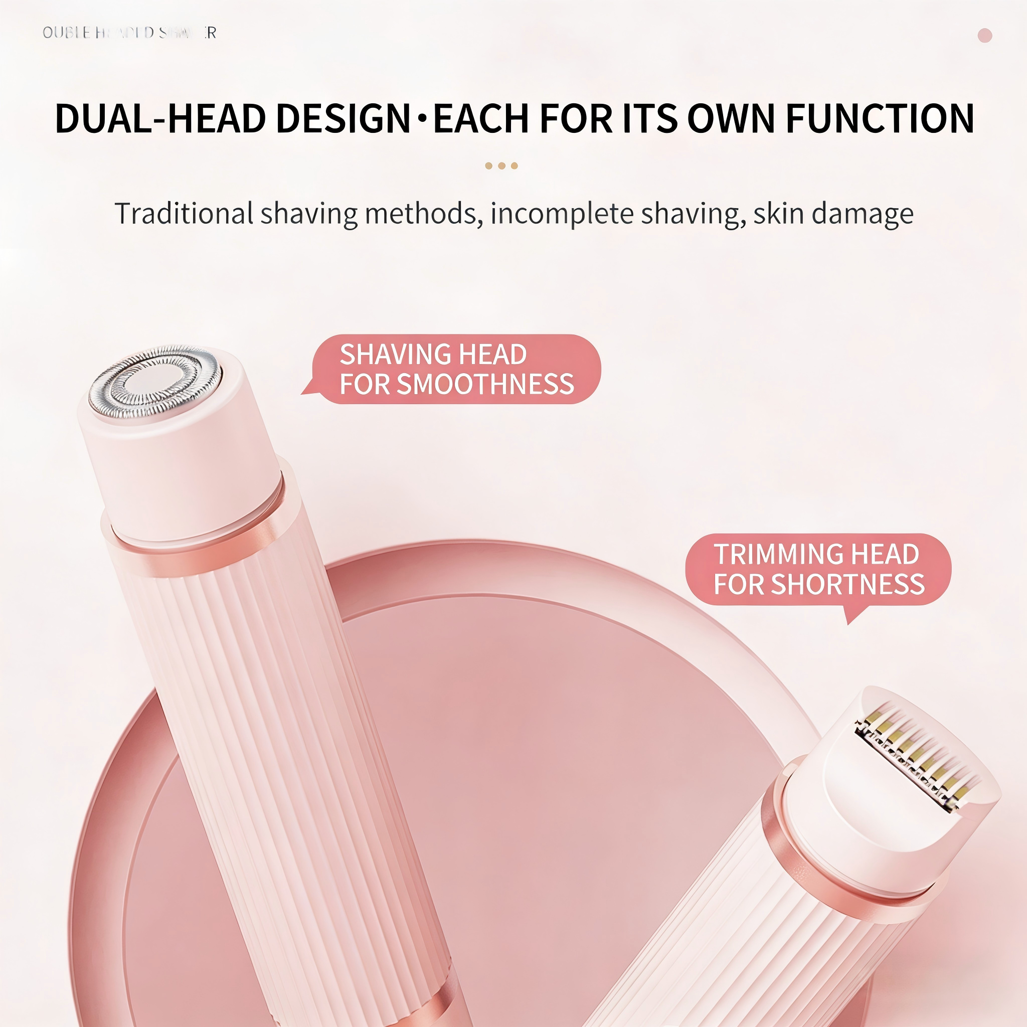 DIFELOP 2-in-1 Bikini Trimmer for Women, Dual Head Electric Razors Shaver | Painless Bikini, Body & Facial Hair Remover for Wet/Dry Use, Pink